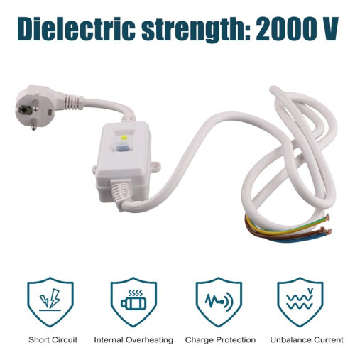 FI Circuit Breaker Socket Residual Current Circuit Breaker Plug with Cable,Personal Protection Adapter EU Plug White 2