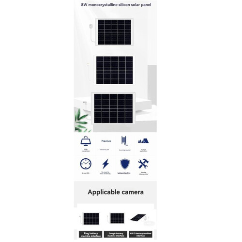 8W Solar Panel with Extension Cable IP65 Waterproof for  Camera Security Camera Outdoor