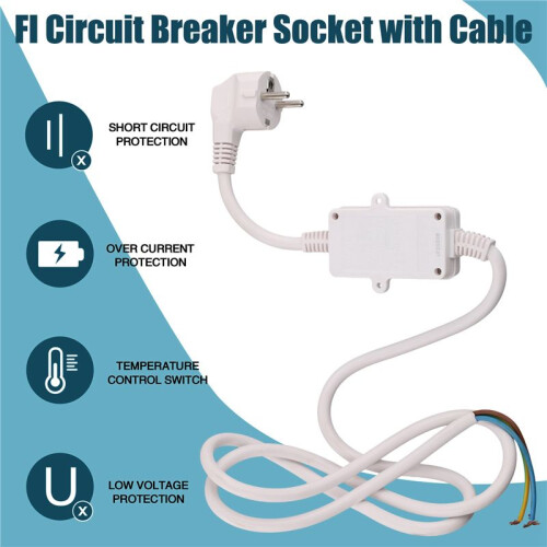 FI Circuit Breaker Socket Residual Current Circuit Breaker Plug with Cable,Personal Protection Adapter EU Plug White 1