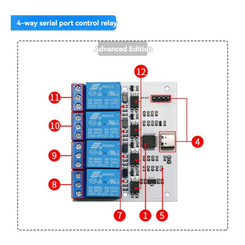 Relay Module 4 Channel USB to CH340 Serial Control Relay Module Optocoupler Protection TYPE-C Interface Module DSTUR-T40 2