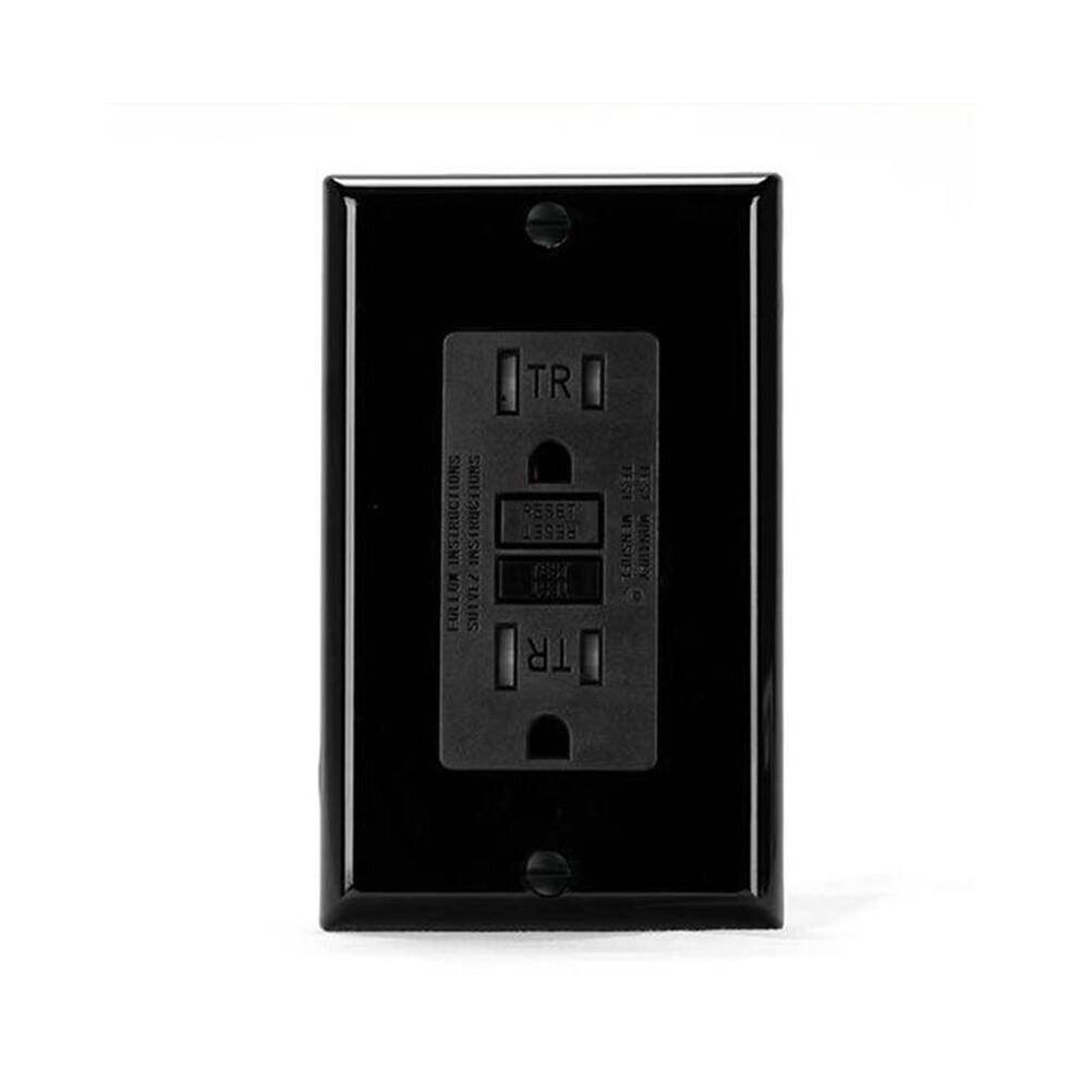 Gfci Outlet 15 Amp, Self-Test Gfi Electrical Outlet, Tamper Resistant Gfci Receptacle With Wall Plate Black 4712296577192