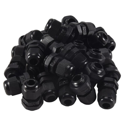 30 Pcs PG7 Waterproof Connector Gland Black for 4-7mm Diameter Cable