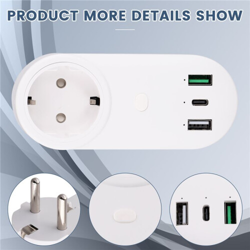 Socket WiFi Plug 16A 2-Hole USB+Type-C Outlets 65W Remote Control Compatible Alexa EU Plug 1