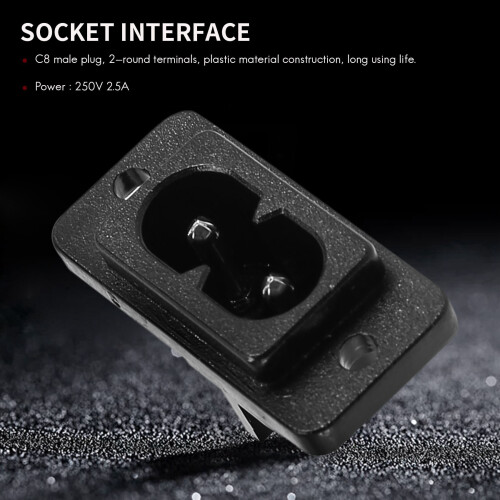 Black 2 Pin IEC320 C8 Screw Mount Inlet Plug Socket AC 250V 2.5A 6 Pcs 1