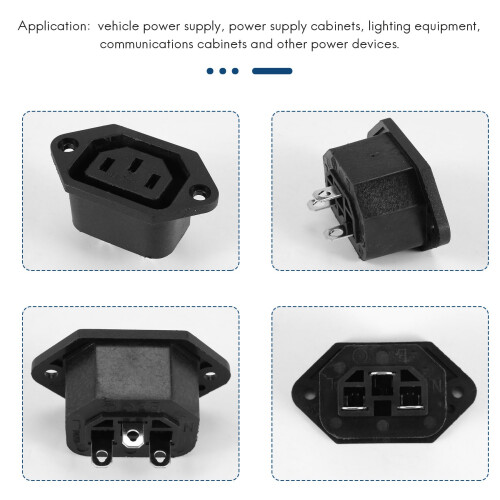AC 250V 10A IEC 320 C13 Panel Mount Plug Connector Socket Black 2