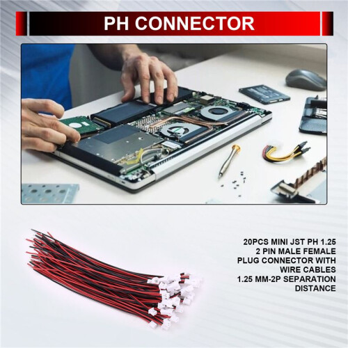 20Pcs Micro-Jst Ph 1.25 Männlicher Stecker mit 2 Stiften mit Drahtkabeln 1