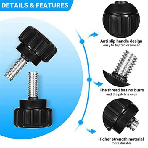 Threaded Knurled Thumbscrew, 20 PCS M4 X 10 mm Mount Bolts Screw  Knobs Grips Black Round Clamping Screw Knobs 2