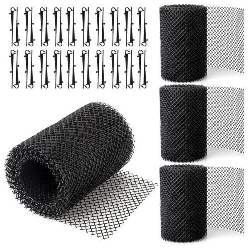 4Pack Gutter Guard Mesh Rolls, 20 Feet Gutter Leaf Guards with 40 Clip Hooks, DIY Rain Gutter Covers Preventing Leaves
