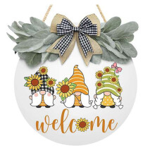 Welcome Signs for Front Door - Door Decors Wall Decorations for Holidays - Wall Decor with Gnomes, Sunflowers, Bow White