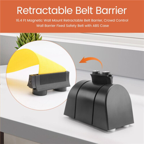 16.4 Ft Magnetic Wall Mount Retractable Belt Barrier, Crowd Control Wall Barrier Fixed Safety Belt with ABS Case 2