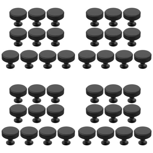 40 Pack Matte Black Knurled Cabinet Knobs Round Kitchen Cabinet Pulls for Drawer Dresser, Cupboard and Wardrobe