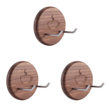 3X Espresso Portafilter Wall Rack Walnut Wall Mounted Hooks with Stainless Steel Hooks for 51/54/58mm Portafilter