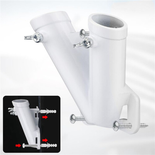 2X Double FlagPole Bracket Holder, V Shape Aluminum Alloy Flagpole Wall Mount Bracket Windproof Flag Bracket Mounting 1