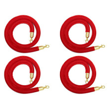 4 Pack Velvet Stanchion Rope with Gold Hooks, Crowd Control Rope Safety Barrier Red Carpet Decoration, 5 Feet Red