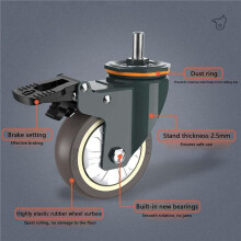 Caster Wheels,8 PCS M16 Thread Heavy Duty TPR Wheels with Brake Universal 360 Swivel Nature Trolley Replacements 3 Inch