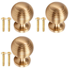 3X Solid Brass Cabinet Furniture Drawer Cabinet Door Handle Round Knobs Round Wardrobe Pull Door Handle 37mmx28mm