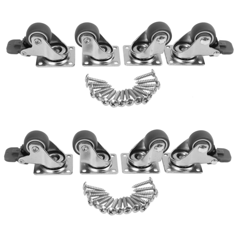 8 Pack 1 Inch Low Profile Casters Wheels Soft Rubber Swivel Caster (4 With Brakes & 4 Without) 4712992363426
