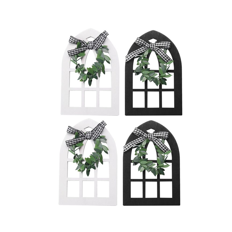 4Pcs Wooden Farmhouse Window Tiered Tray Decoration Plaid Rustic Farmhouse Decor Cathedral Arch Window Shelf Photo Prop 4712569318330