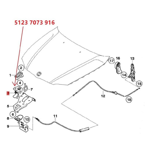 51237073916 Chiusura Sicurezza per Cofano Modello con Gancio Chiusura per Cofano per  E90 / E91 1
