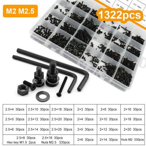 1060Pcs Flat  Hex Socket Cap Screw Kit M2-M5 Carbon Steel Countersunk  Bolt Screw Nut Assortment Kit 1