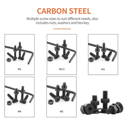 1060Pcs Flat  Hex Socket Cap Screw Kit M2-M5 Carbon Steel Countersunk  Bolt Screw Nut Assortment Kit 2
