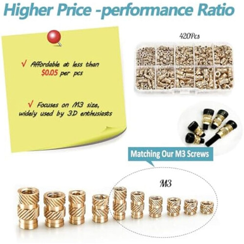 420Pcs M3/M4/M5 Threaded Inserts Assortment Kit for Components,Brass Knurled Nuts,Insert By Heat Into Plastic Parts 2