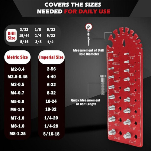 Portable Nut and Bolt Thread Checker Fine Thread Nut and Bolt Size Gauge, Versatile Thread Chaser Set ,Red 1