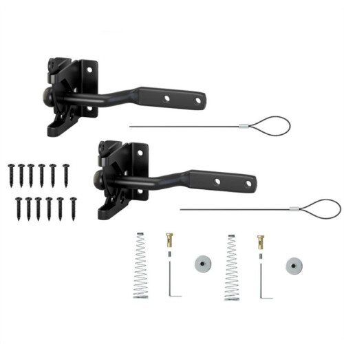 2 Pack Self Locking Gate  for Wooden Fence Heavy Duty,with Steel Spring Cable Pull String Gate Hardware Gate Lock