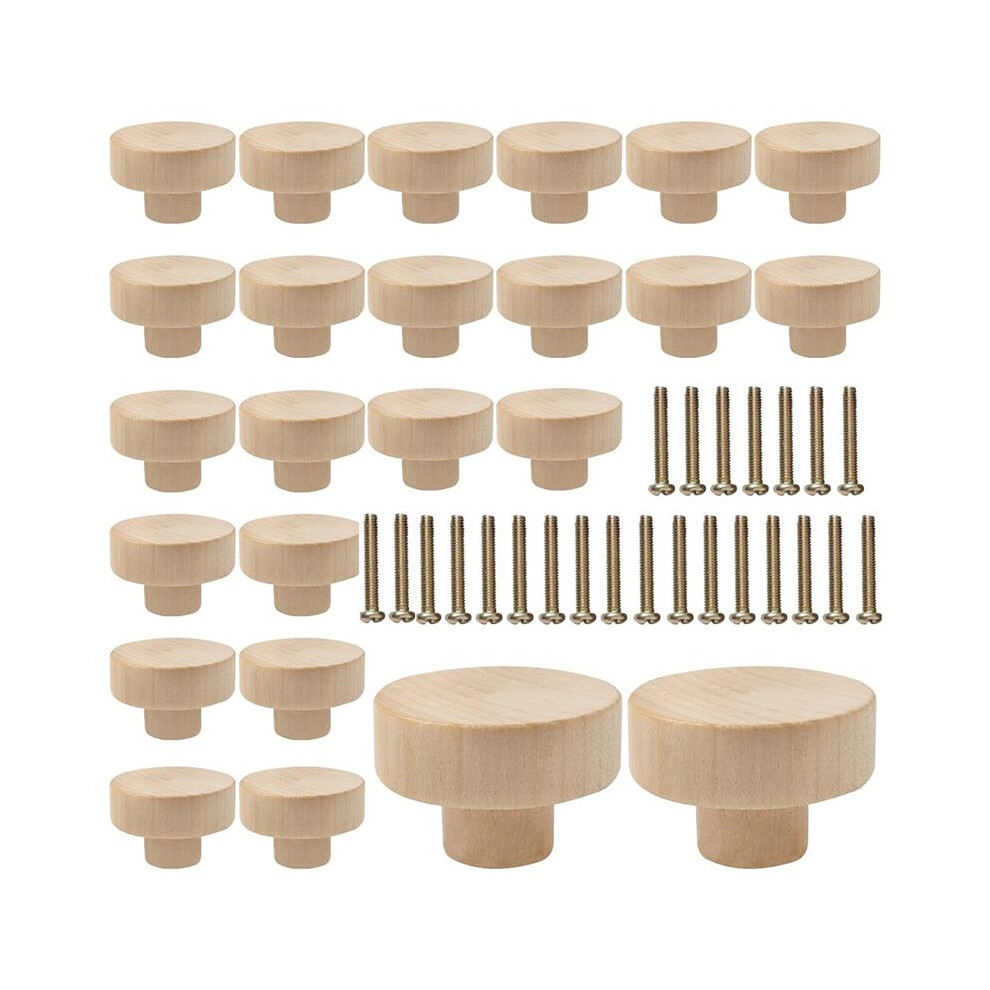 Round Wooden Drawer Knobs Wooden Cabinet Furniture Drawer Pulls, Suitable For Drawer Wardrobe Dresser (24 Pieces) 4713648925135
