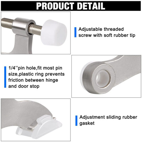 20pack Hinge Pin Door Stops Satin Brushed  Adjustable Heavy Duty Hinge  with Rubber Bumper Tips 2