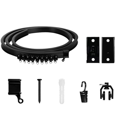 Flexible Bendable Curtain Track, Ceiling Wall Mounted, Black Curved Heavy Duty RV Sliding Curtain Track 2Meter