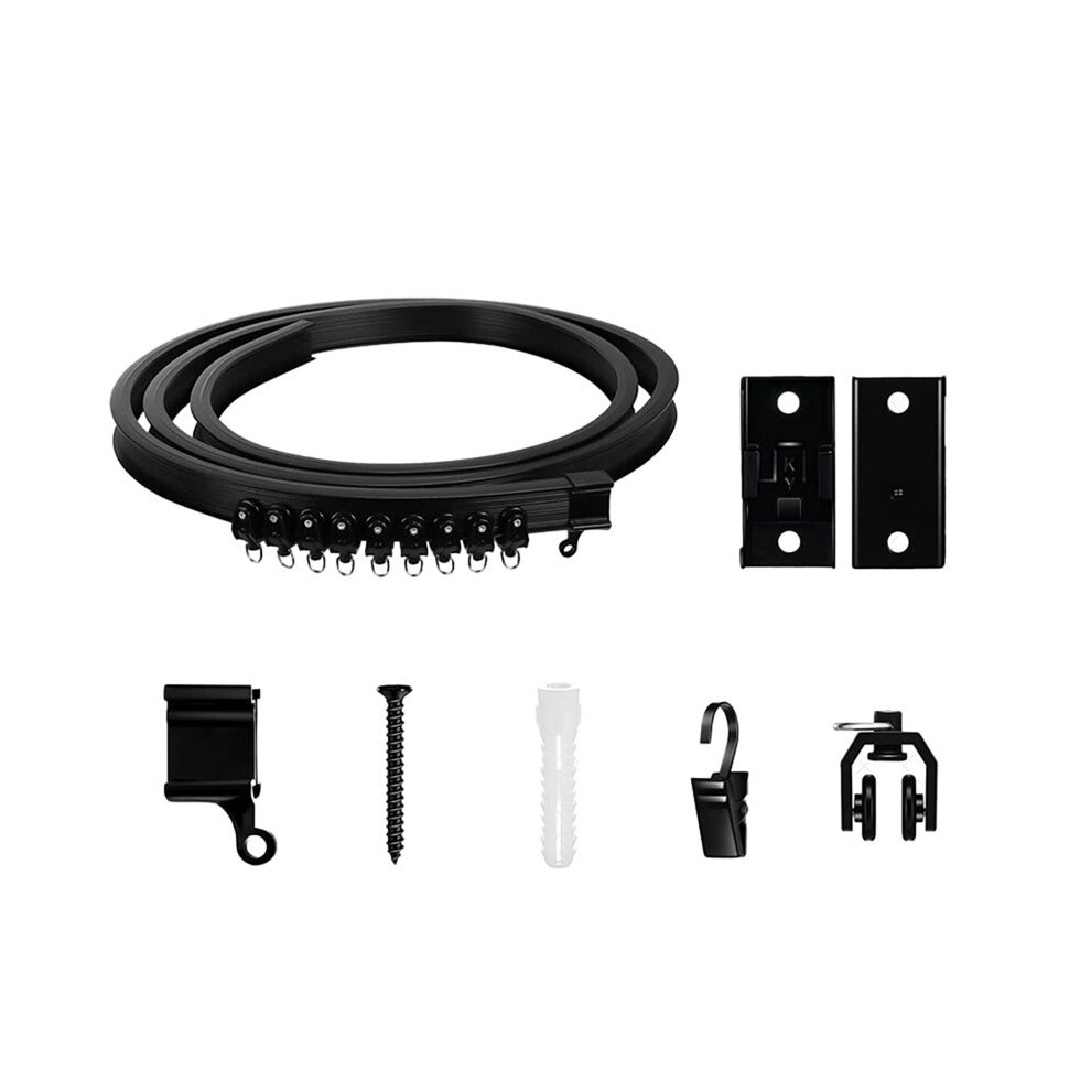 Semoic Flexible Bendable Curtain Track, Ceiling Wall Mounted, Black Curved Heavy Duty Rv Sliding Curtain Track 2Meter
