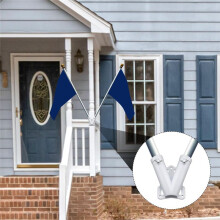 Double FlagPole Bracket Holder, V Shape Aluminum Alloy Flagpole Wall Mount Bracket Windproof Flag Bracket Mounting