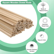 Barre di Legno Quadrate, 1/8 X 12 Pollici, Barre di Legno Quadrate Non Rifinite, Bastoncini di Legno Duro Quadrati, Confezione da 200