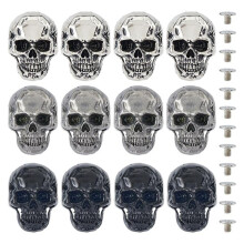 12pcs 3Colors Alloy Skull Stud Rivet Skull Conchos Screw Back Leather Crafting Skull for Punk DIY Decoration