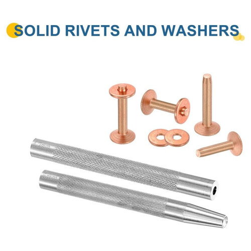 20Set Copper Rivets and Burrs, Solid Leather Copper Rivet Fastener with Punch Rivet Tool for Leather DIY  Supplies 1