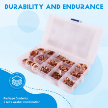 300pcs Copper Washer Combination Box Sealing Copper Gasket Metal Flat Washer Combination