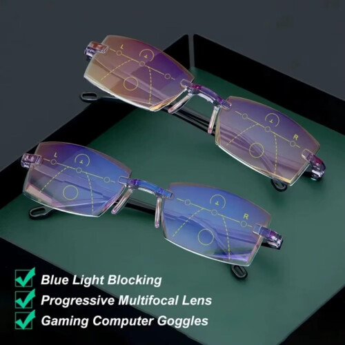 Autofocus Reading Glasses 2 Pack Blue Light Blocking Frameless Adjustable Focus +3.00 +4.00 1