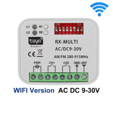 Receptor de Puerta de Garaje Tuya WiFi de 2 Canales, Receptor Universal Multifrecuencia para Control Remoto de 280-915 MHz, 9-30 V