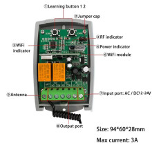Tuya WIFI Receiver 2CH 7-32V Garage Door Remote Control Opener Controller Rolling Code 433Mhz Transmitter