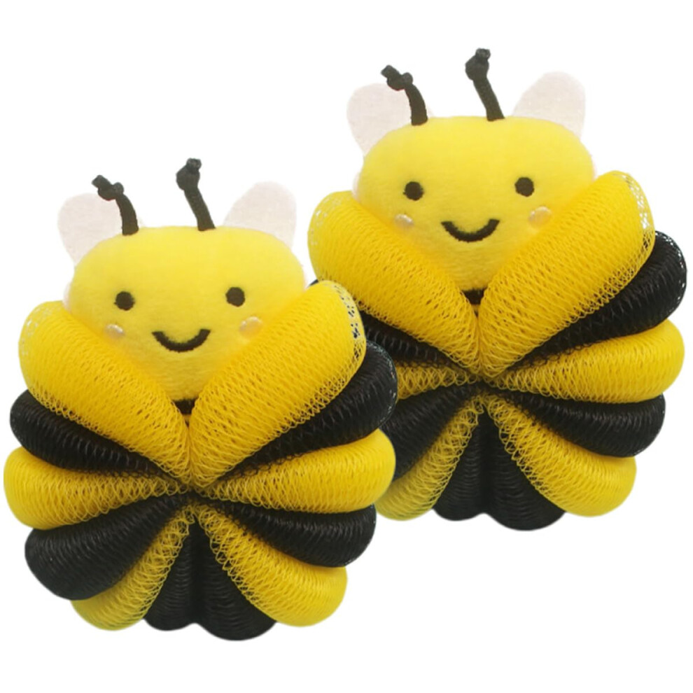 2pcs Cute Cartoon Bee Shower Loofah Bath Sponge with Rich Foam and Gentle Exfoliation for Boys