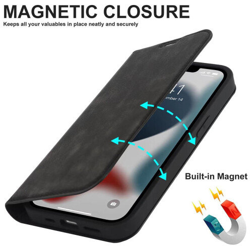 Curry Leather Wallet Case with RFID Blocking, Magnetic Closure and Folio Stand for iPhone 15 Pro 2