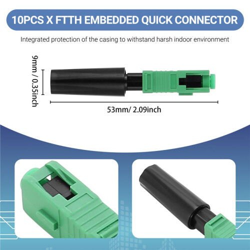 10pcs Ftth Embedded Quick Connector SC/APC Green Plastic Fiber Optic Connector 2