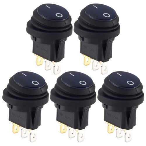 5 pezzi 12V 20A impermeabile rotonda  / Off interruttore a bilanciere Auto Auto SPST