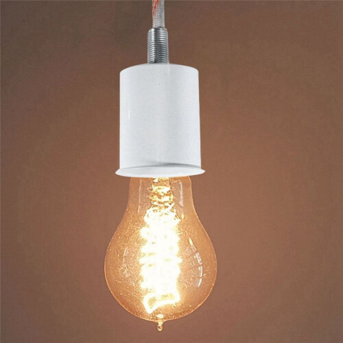 E27 Ceramic Screw Base Round LED Light Bulb Lamp Socket Holder Adapter metal Lamp Holder With Wire White 1