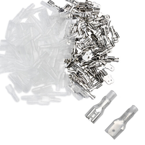 200PCS Male/Female Spade Crimp Terminals Electrical Insulating Sleeve Wire Wrap Connector, 4.8MM