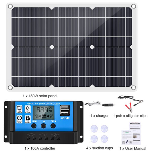 180W Solar Panel Kit 12V Battery Charger with 100A Controller for Caravan Boat RV 2