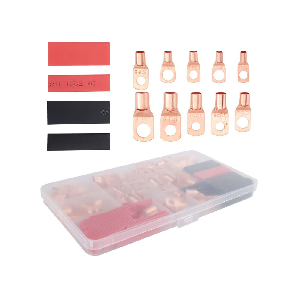 120Pcs Copper Wire Terminal Connectors, Awg 2 4 6 8 10 12 Ring Lug Kit With 60Pcs Heat Shrink 60Pcs Battery Cable Lugs 4713970125500