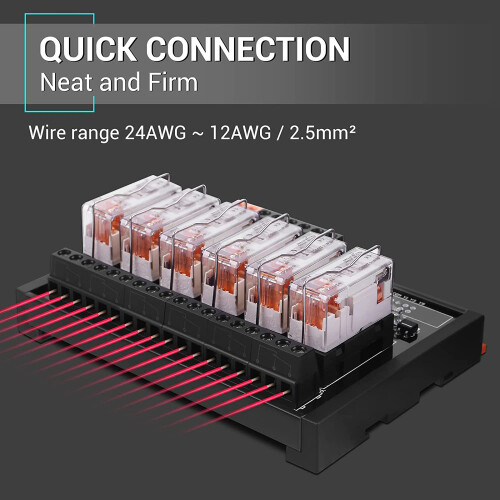 24V Relay Module, 6 Channel SPDT  Module with Isolated Optocoupler DIN Rail Mount Pluggable Power Relay Module 2