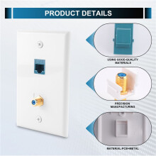 4 Packs Ethernet Coax Wall Plate Outlet with 1 Cat6 Port and 1 Gold-Plated Coax F Type Port RJ45 Wall Plates